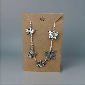 Wicca Silver Tone Butterfly Protection & Four Leaf Clover Charm Witchy Bracelet